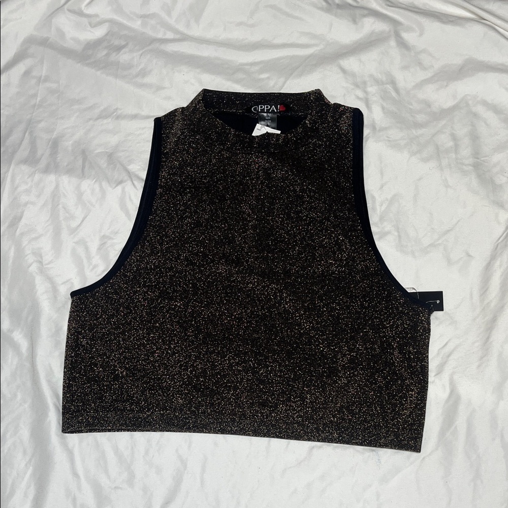 Black Gold Sparkle Cropped Tank Top